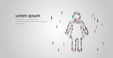 people crowd gathering in female icon shape social media community restroom girl toilet wc concept different occupation employees group standing together full length horizontal copy space