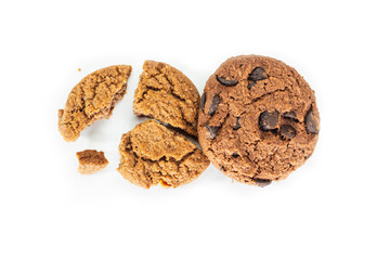 cookie chocolate broken on white background.