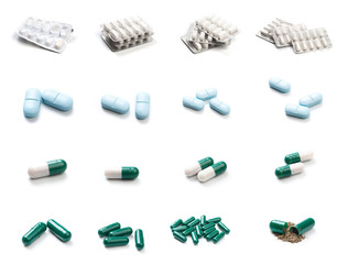 set of  tablets isolated on white background.