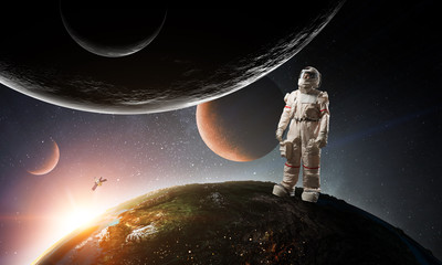 Spaceman and the planets abstract theme