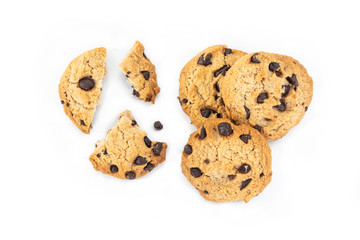 cookie chocolate broken on white background.