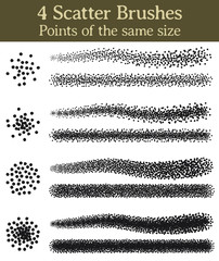 4 Scatter brushes, points of the same size. Four brushes for Illustrator, made with messy and irregular points. 