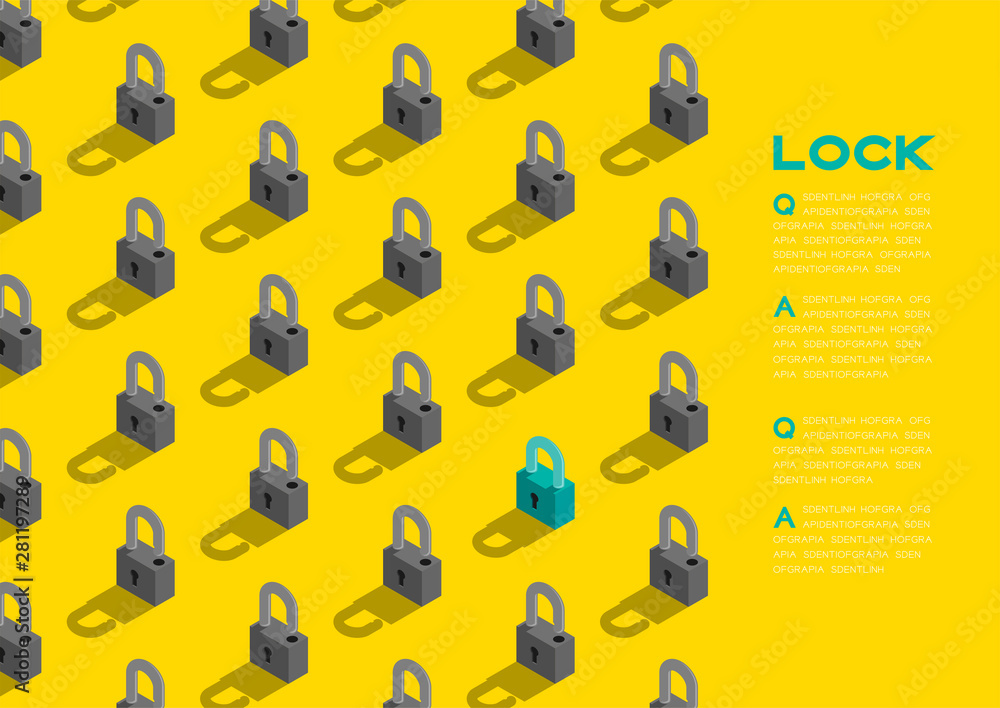 Poster lock 3d isometric pattern, password unlock concept poster and banner horizontal design illustration 
