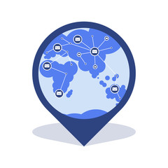 Blue geolocation sign envelopes geo tags chat