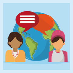 People talking around the world cartoons
