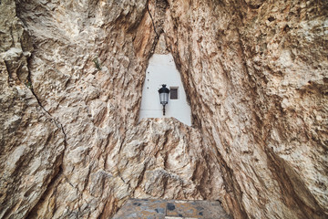 Entrance of castle in a tourist town of Guadalest, Spain.