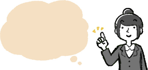 Illustration of a Upper body of job-hunting girl student face and pose with Speech Balloon