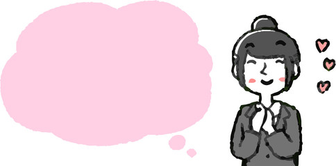 Illustration of a Upper body of job-hunting girl student face and pose with Speech Balloon