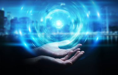 Businessman creating new futuristic energy power source 3D rendering