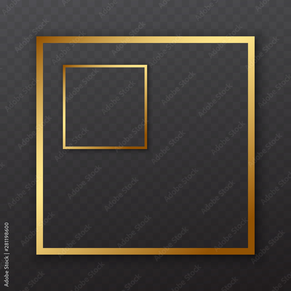 Poster golden square frames with soft shadow for text or picture are on squared black background