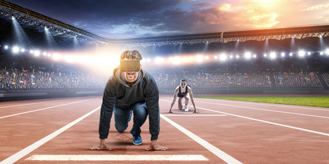 Young man in virtual reality