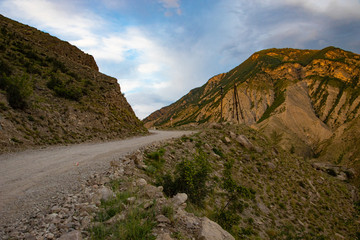 Mountain landscape brown rocks at sunset