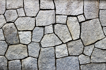 Photo of a wall of white stones stacked as background material