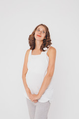 Naklejka premium the pregnant woman thought. The concept of healthy digestion, lifestyle