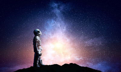 Spaceman and his mission. Mixed media