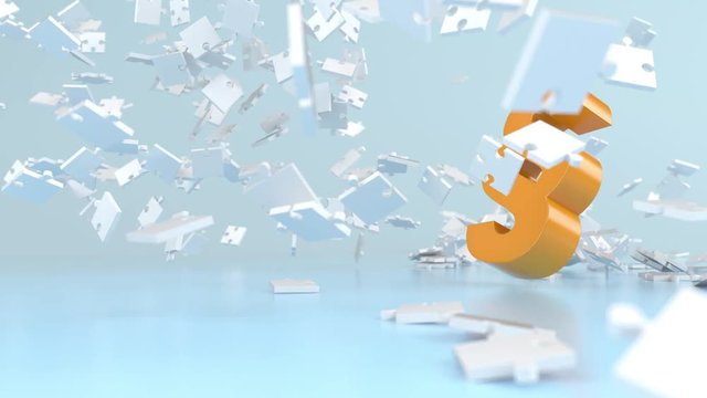 4k Animation Orange Paragraf Exploding Puzzle Pieces
