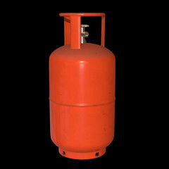 Gas cylinder lpg tank gas-bottle. Propane gas-cylinder balloon. Cylindrical container with liquefied compressed gases with high pressure and valves 3d render on black background