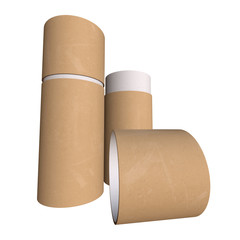 Kraft paper cardboard tube package mock up. 3d render isolated on white background.