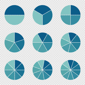 Pie Charts - .Different Subdivisions - Vector Illustration - Isolated On Transparent Background