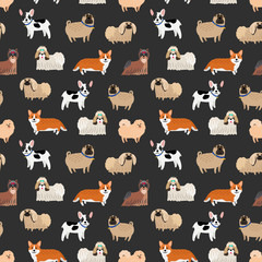 Cute decorative dogs seamless pattern. Vector pets texture design