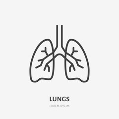Lungs flat line icon. Vector thin pictogram of human internal organ, outline illustration for pulmonary clinic