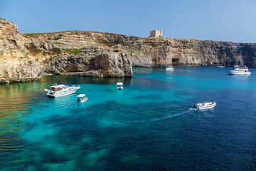 Pure crystal water of Blue Lagoon on Malta - obrazy, fototapety, plakaty