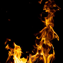 strong fire flames on black isolated background