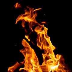 strong fire flames on black isolated background