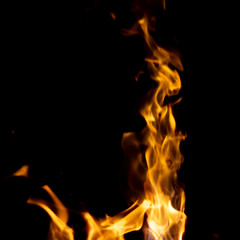 strong fire flames on black isolated background