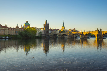 Charles Bridge with Prague city skyline in Czech Republic