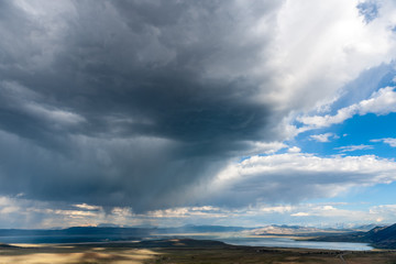 A dramatic sky higlighting the beauty of mono lake, California.