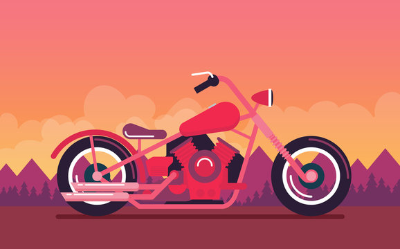 Flat vector classic motorcycle on color background