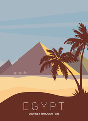 Desert View Egypt Pyramids Flat Vector Illustration