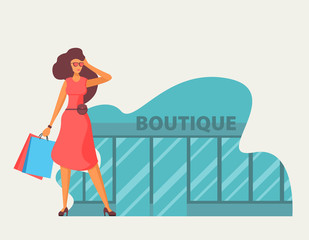 Flat fashion shopping girl illustration