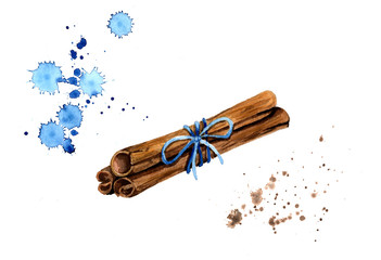 cinnamon sticks with a blue ribbon