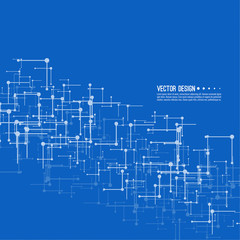 Vector abstract background with lines and dots. High tech design. Node molecule structure. Science and connection concept