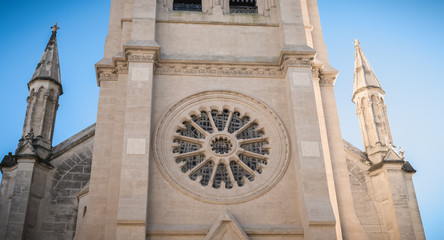 architectural detail of neo gothic church Saint Anne in Montpellier, France