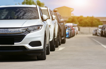 Car parked on street,Car parking row on road,Transportation 