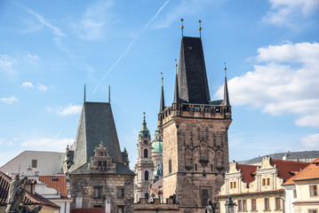 Roofs of old buildings in the city of Prague, Czech Republic.