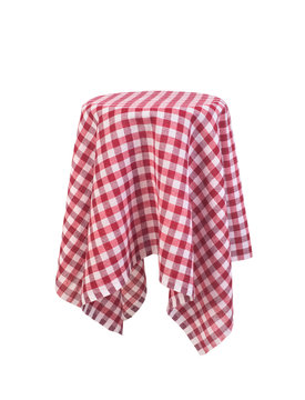 red table clothe on the raund table isolated