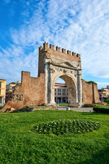 Fototapeta premium Famous place in Rimini, Italy. Arch of Augustus, the ancient gate of the city.