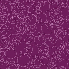 Mangosteen Fruit Line Drawing Seamless Pattern on Purple Background