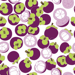 Colorful Mangosteen Seamless Pattern on White Background