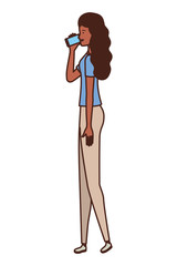 young woman standing on white background