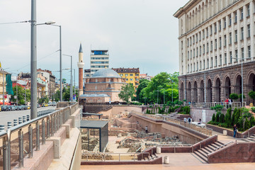 Fototapeta premium SOFIA, BULGARIA - 24 May 2018: Antique building view in Old Town Sofia, Bulgaria