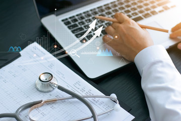 Healthcare business graph and Medical examination and businessman analyzing data and growth chart...