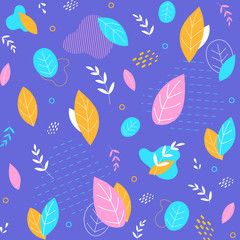 Pattern of Colorful Tree Leaves on Pink Background