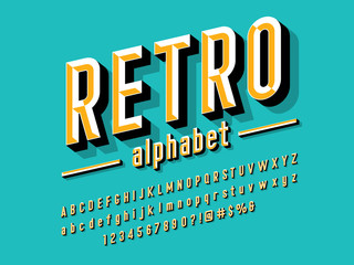 Chisel style alphabet design with uppercase, lowercase, number and symbols