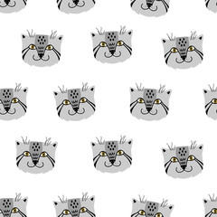Manul. Vector seamless pattern Scandinavian style.