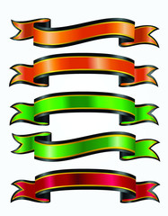 set of decorative gold ribbon banners isolated 